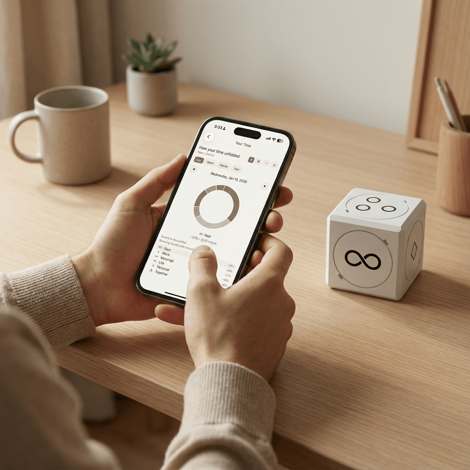 A user interacting with the Facet Day app.